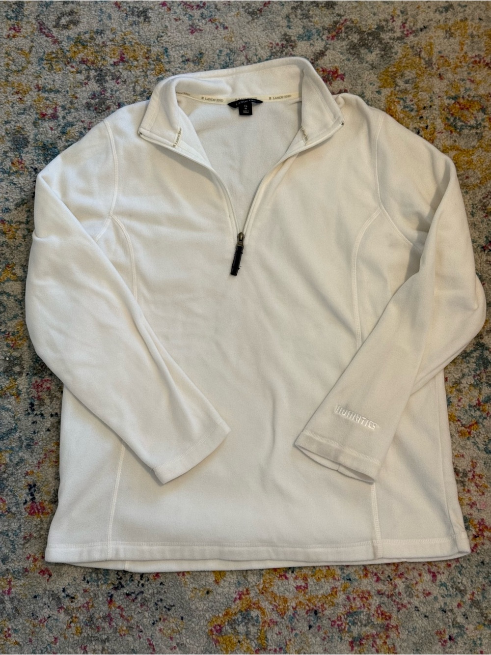 Lands' End Women's White Quarter-Zip Fleece Pullover Size XL